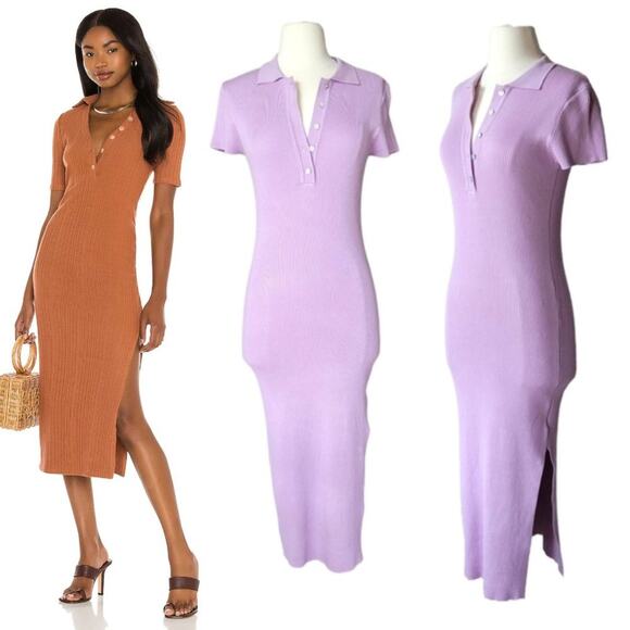House Of Harlow Ribbed Polo Midi Dress in Light Purple Size Small - Picture 1 of 13